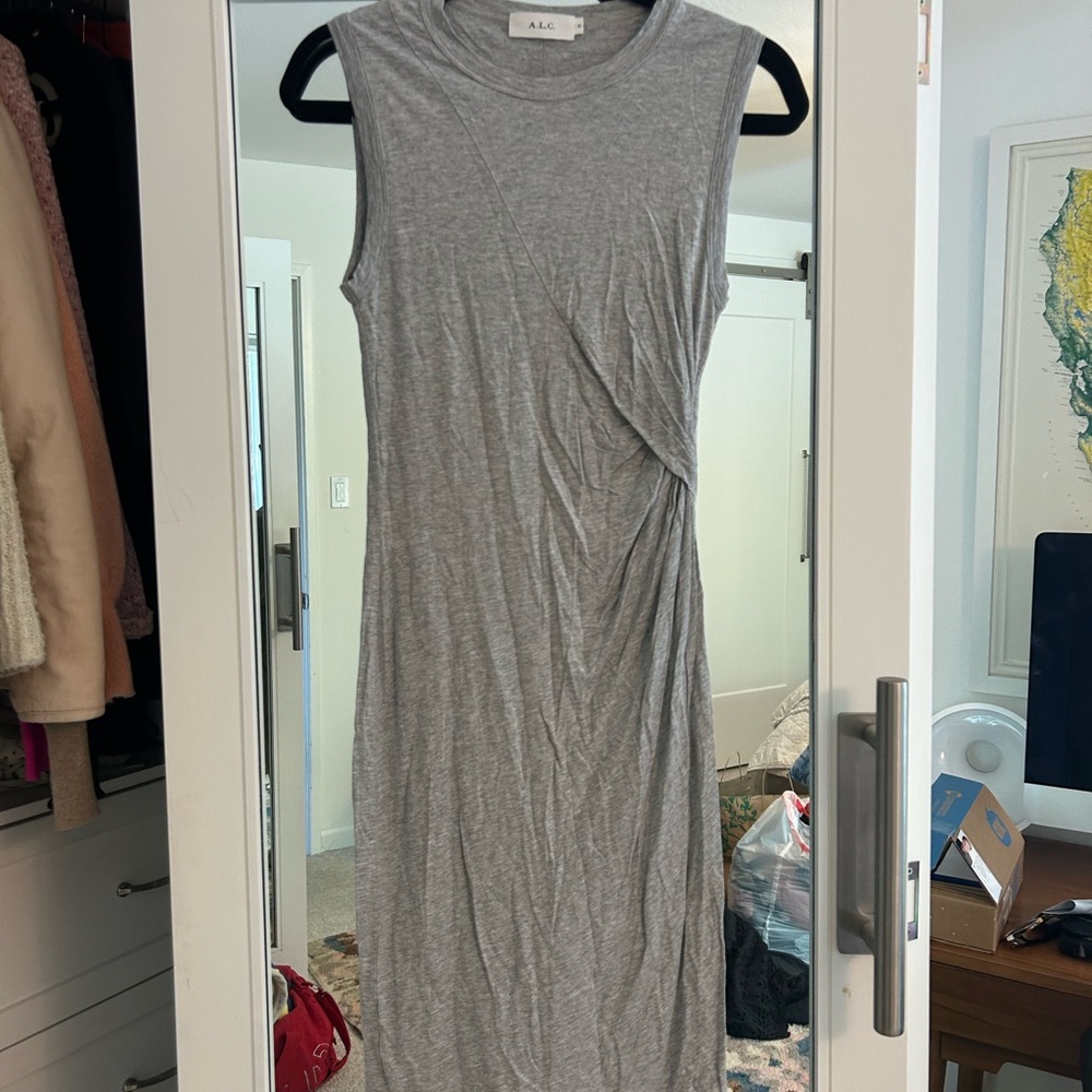 A.L.C. Gray Gathered Midi Dress